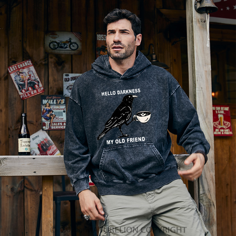 Maturelion Men's Hoodie Raven Crow Coffee Washed Hoodie