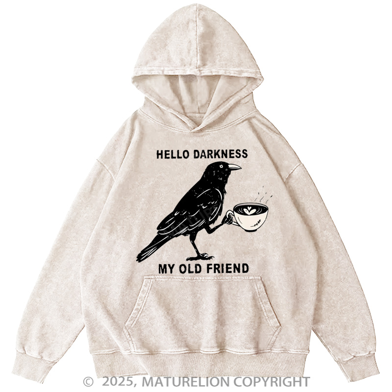 Maturelion Men's Hoodie Raven Crow Coffee Washed Hoodie