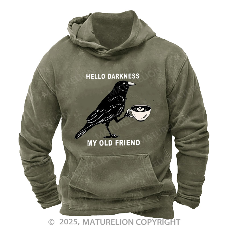 Maturelion Men's Hoodie Raven Crow Coffee Washed Hoodie