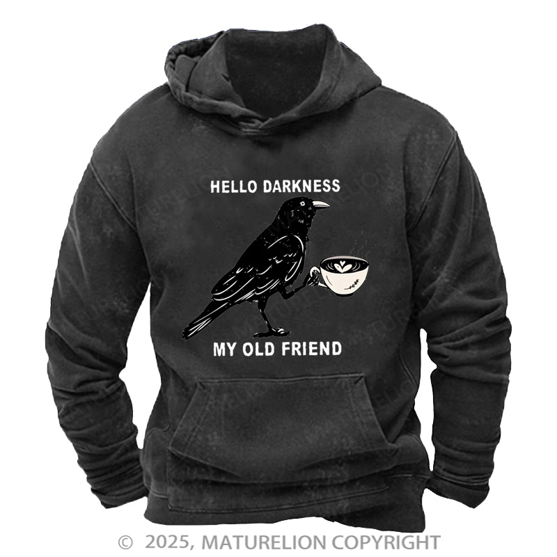 Maturelion Men's Hoodie Raven Crow Coffee Washed Hoodie