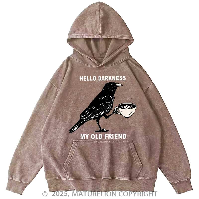 Maturelion Men's Hoodie Raven Crow Coffee Washed Hoodie