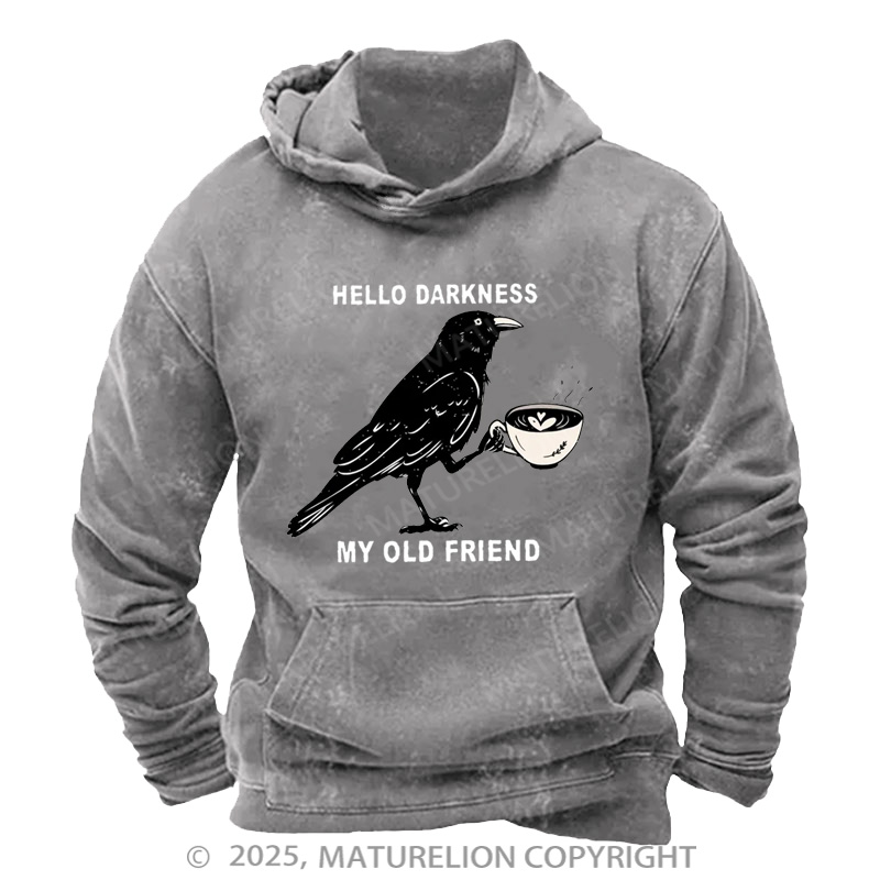 Maturelion Men's Hoodie Raven Crow Coffee Washed Hoodie