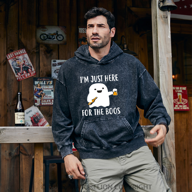 Maturelion Men's Hoodie Just Here For The Boos Washed Hoodie
