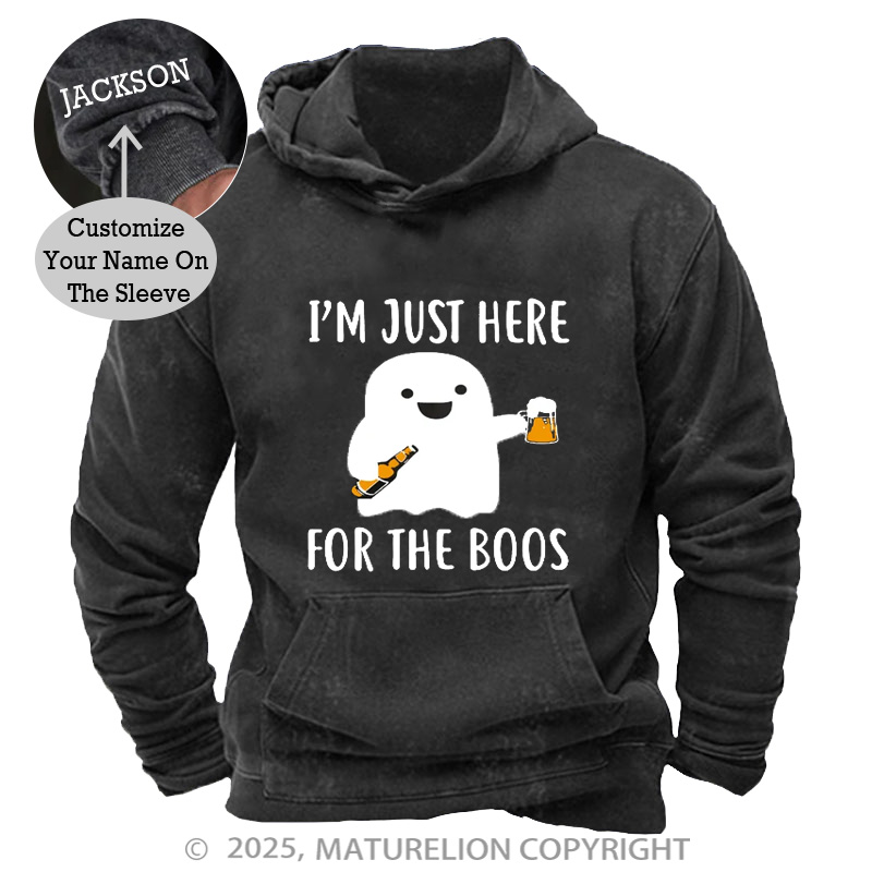 Maturelion Men's Hoodie Just Here For The Boos Washed Hoodie