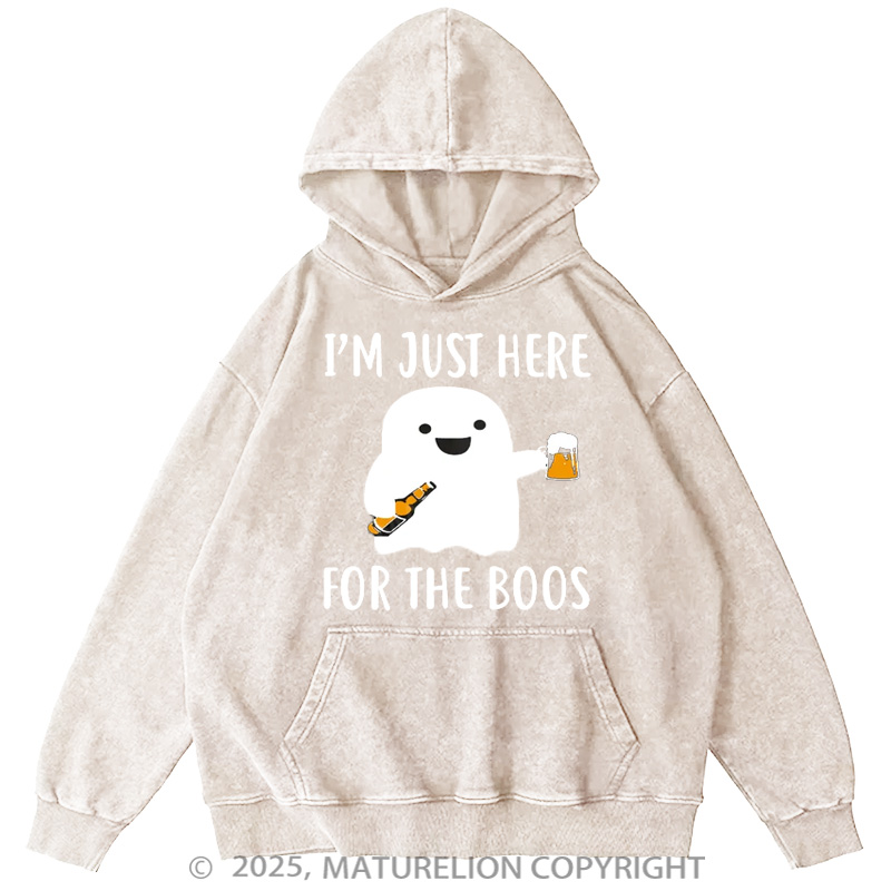 Maturelion Men's Hoodie Just Here For The Boos Washed Hoodie