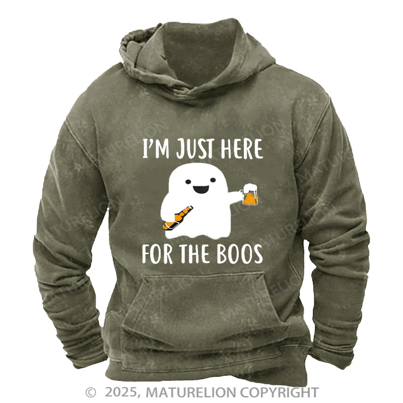 Maturelion Men's Hoodie Just Here For The Boos Washed Hoodie