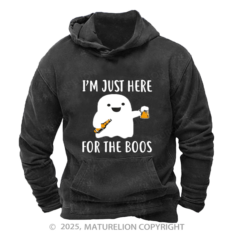 Maturelion Men's Hoodie Just Here For The Boos Washed Hoodie
