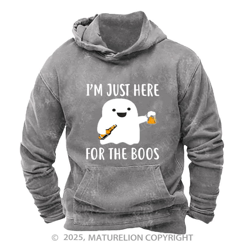 Maturelion Men's Hoodie Just Here For The Boos Washed Hoodie