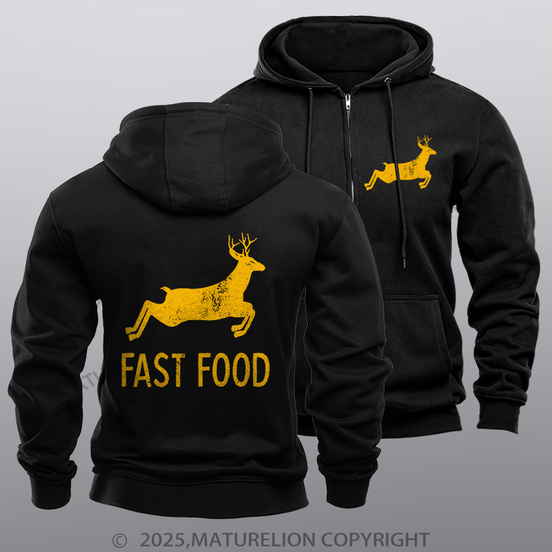Maturelion Men's Hoodie Fast Food Funny Men Hunting Fleece Zipper Hoodie