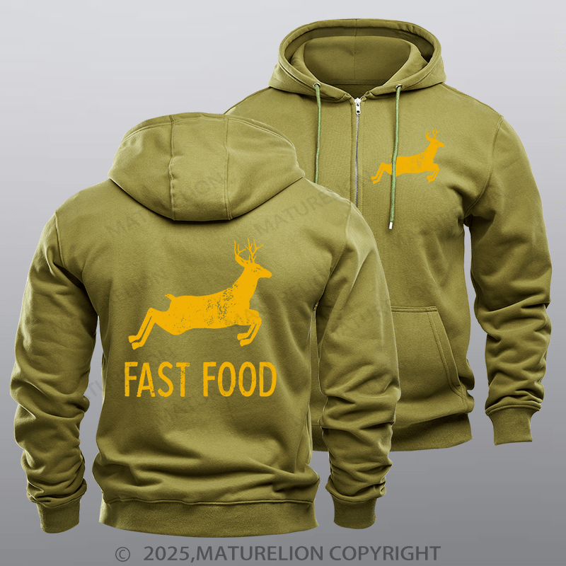 Maturelion Men's Hoodie Fast Food Funny Men Hunting Fleece Zipper Hoodie
