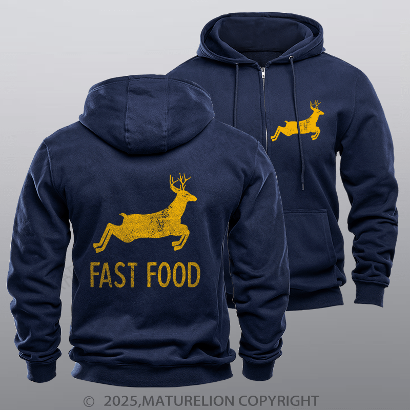 Maturelion Men's Hoodie Fast Food Funny Men Hunting Fleece Zipper Hoodie