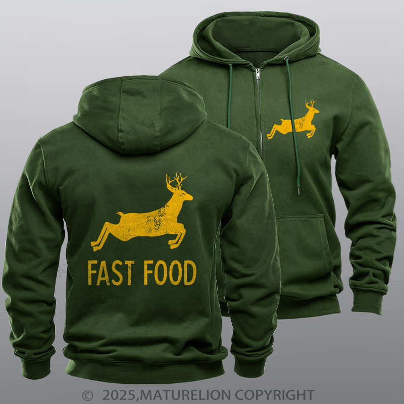 Maturelion Men's Hoodie Fast Food Funny Men Hunting Fleece Zipper Hoodie