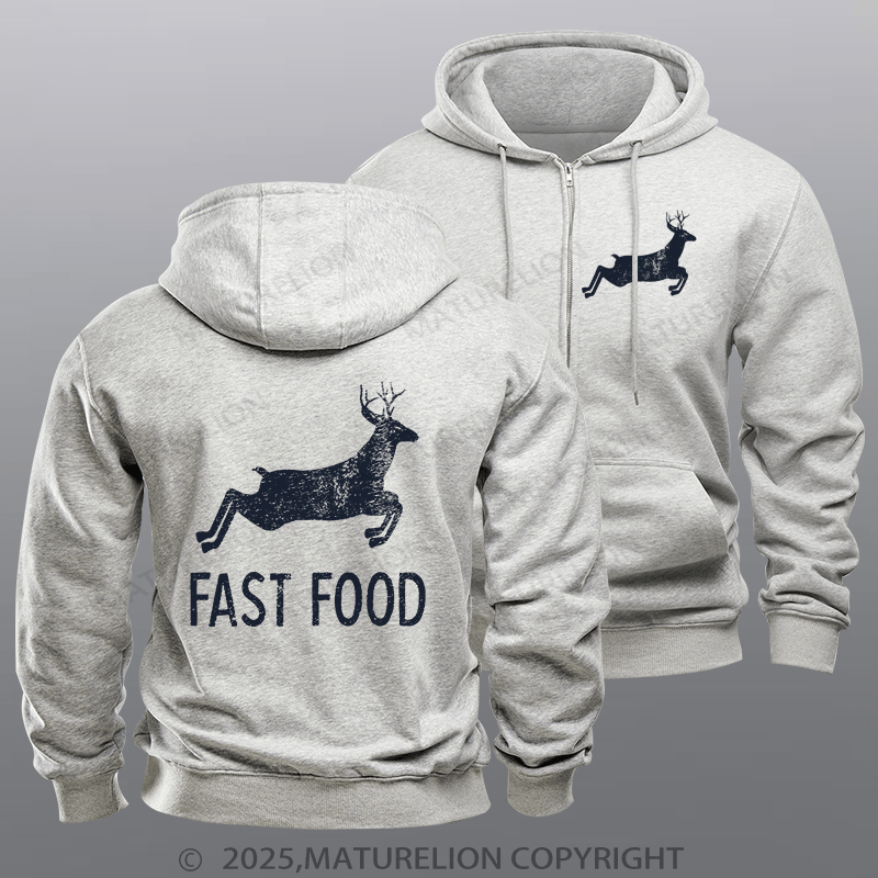 Maturelion Men's Hoodie Fast Food Funny Men Hunting Fleece Zipper Hoodie