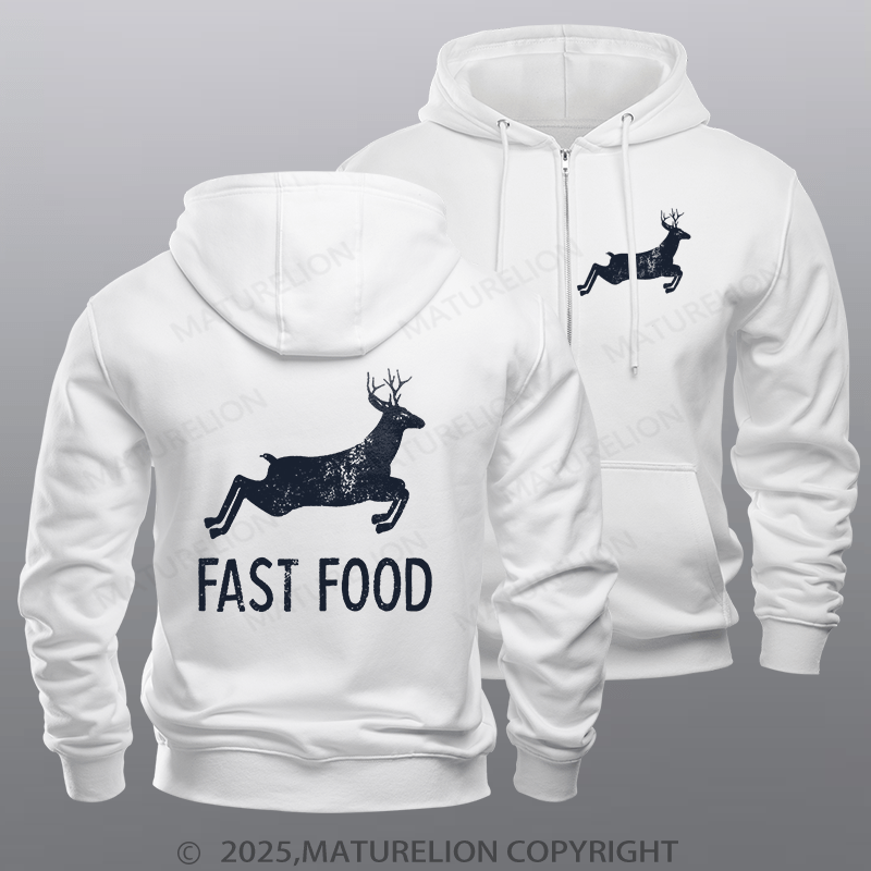 Maturelion Men's Hoodie Fast Food Funny Men Hunting Fleece Zipper Hoodie