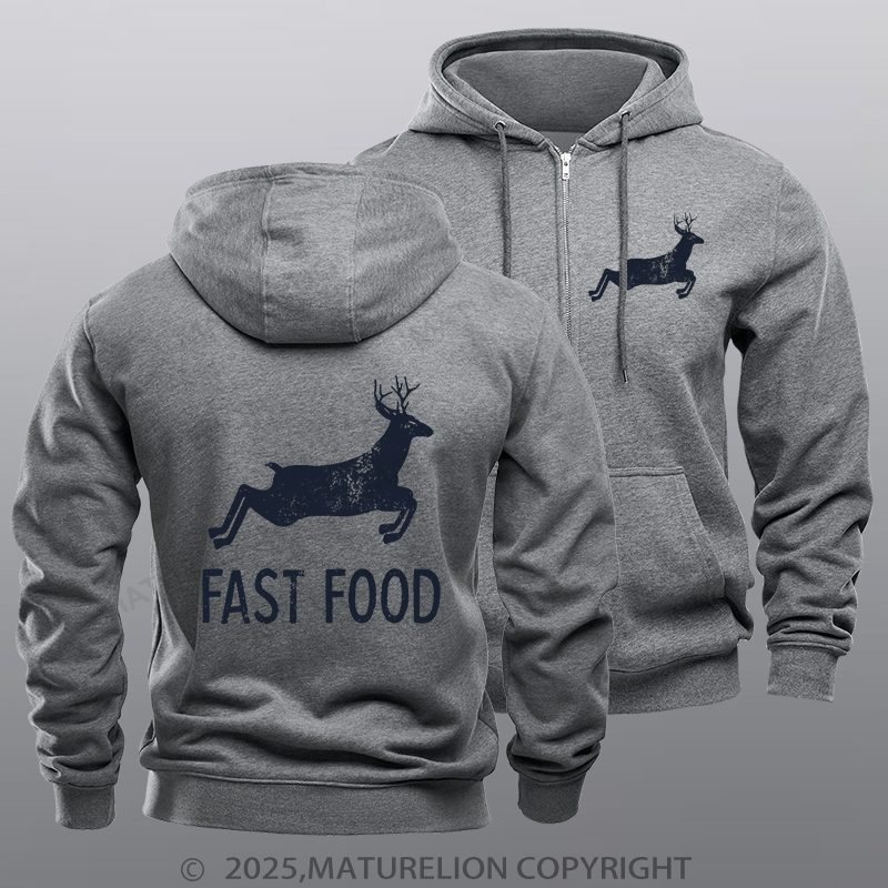 Maturelion Men's Hoodie Fast Food Funny Men Hunting Fleece Zipper Hoodie
