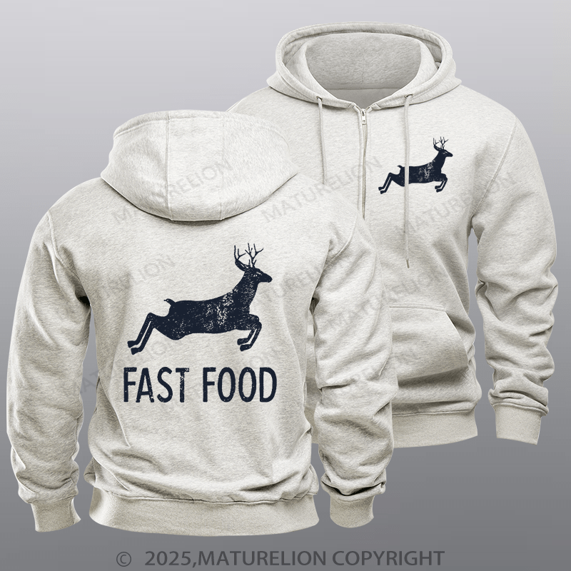 Maturelion Men's Hoodie Fast Food Funny Men Hunting Fleece Zipper Hoodie