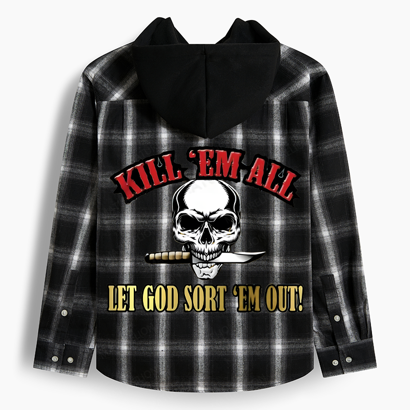 Maturelion Men's Flannel Shirt Kill Em All Let God Sort Em Out Hooded Flannel Shirt