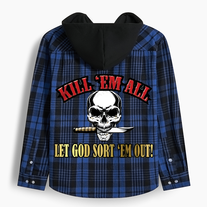 Maturelion Men's Flannel Shirt Kill Em All Let God Sort Em Out Hooded Flannel Shirt
