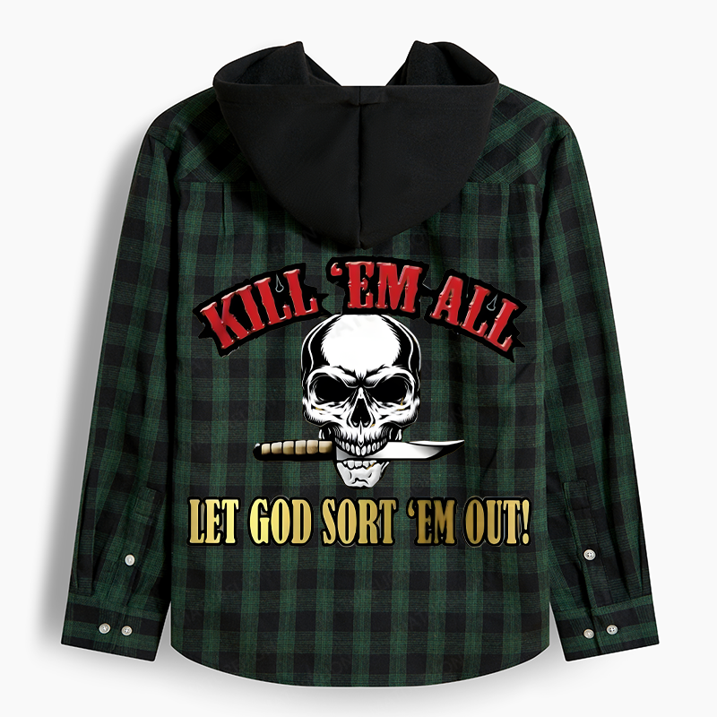Maturelion Men's Flannel Shirt Kill Em All Let God Sort Em Out Hooded Flannel Shirt