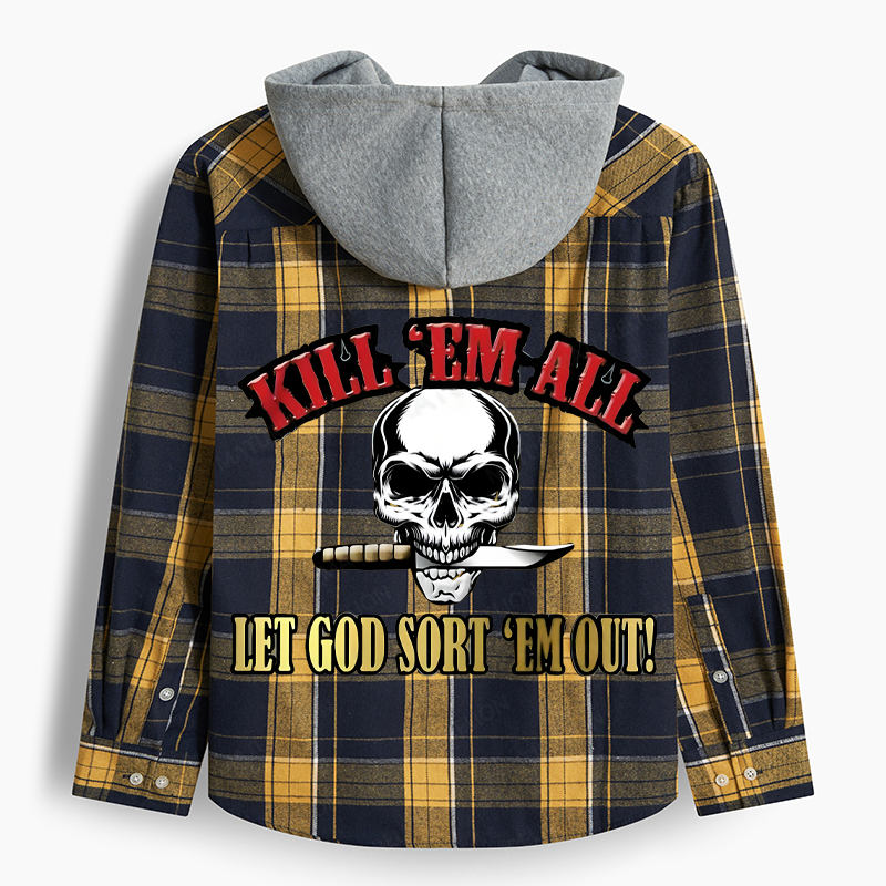 Maturelion Men's Flannel Shirt Kill Em All Let God Sort Em Out Hooded Flannel Shirt