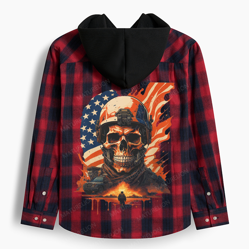 Maturelion Men's Flannel Shirt Veteran-Inspired Hooded Flannel Shirt