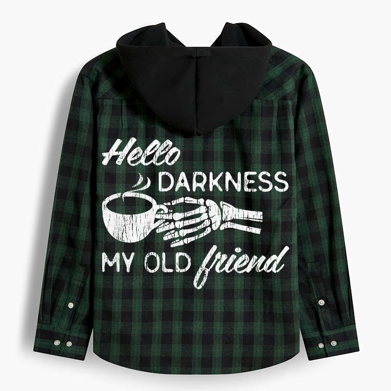 Maturelion Men's Flannel Shirt Hello Darkness My Old Friend Hooded Flannel Shirt