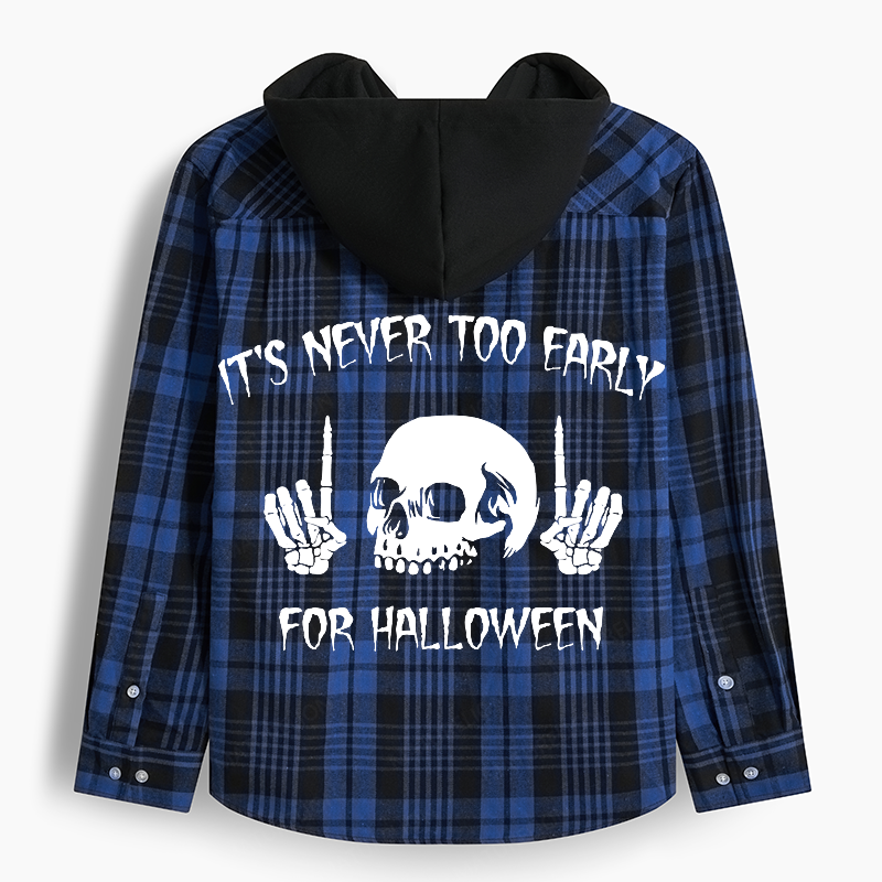 Maturelion Men's Flannel Shirt It's Never Too Early For Halloween Hooded Flannel Shirt