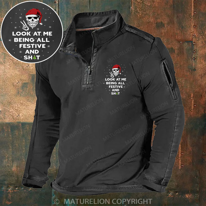 Maturelion Christmas Henley Shirt Look At Me Being All Festive And Shit Henley Shirt