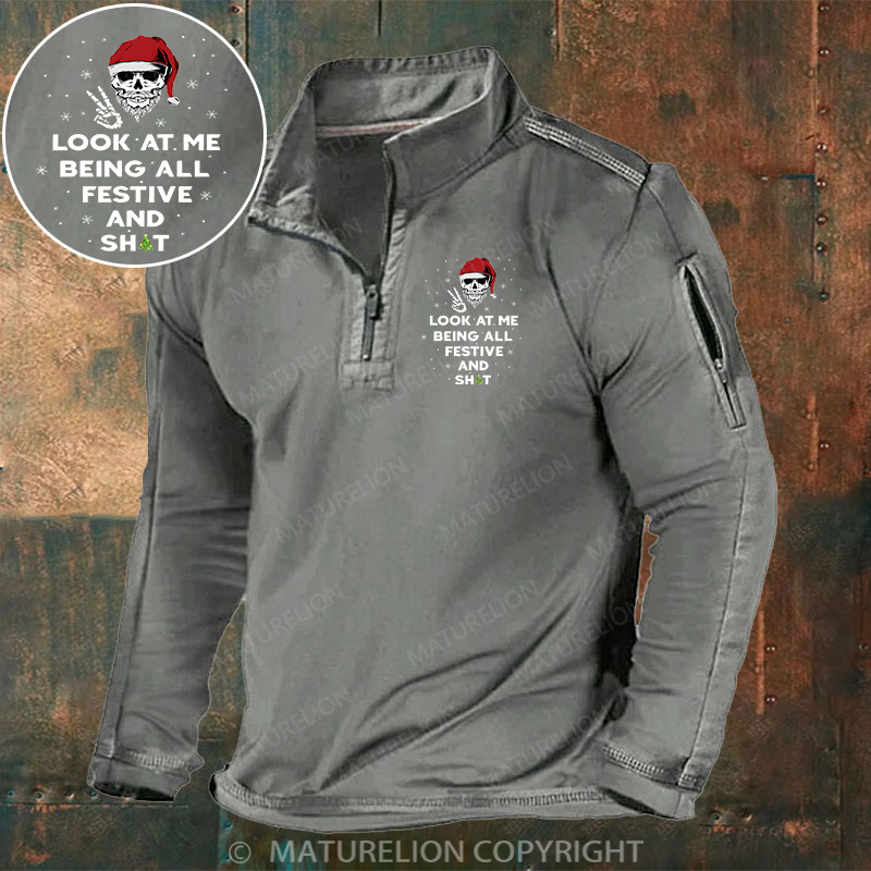 Maturelion Christmas Henley Shirt Look At Me Being All Festive And Shit Henley Shirt