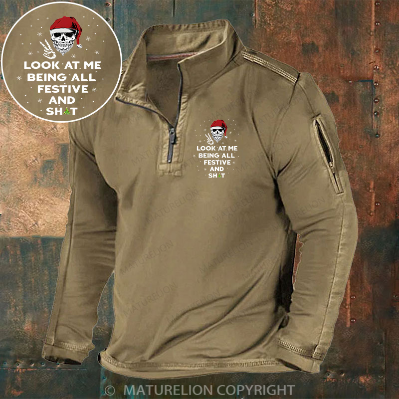 Maturelion Christmas Henley Shirt Look At Me Being All Festive And Shit Henley Shirt