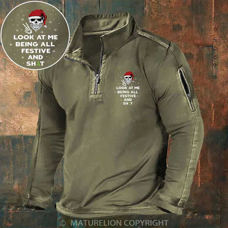 Maturelion Christmas Henley Shirt Look At Me Being All Festive And Shit Henley Shirt