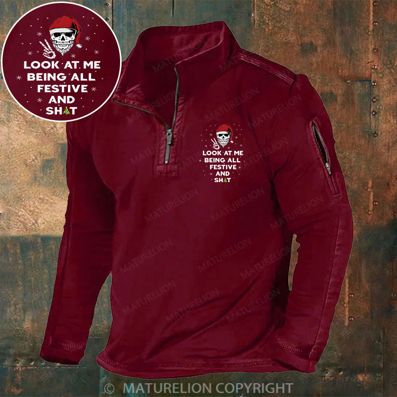 Maturelion Christmas Henley Shirt Look At Me Being All Festive And Shit Henley Shirt