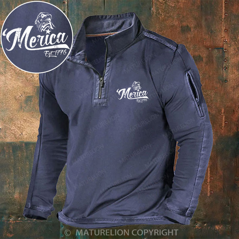 Maturelion Men's Henley Shirt Merica Eagle Henley Shirt