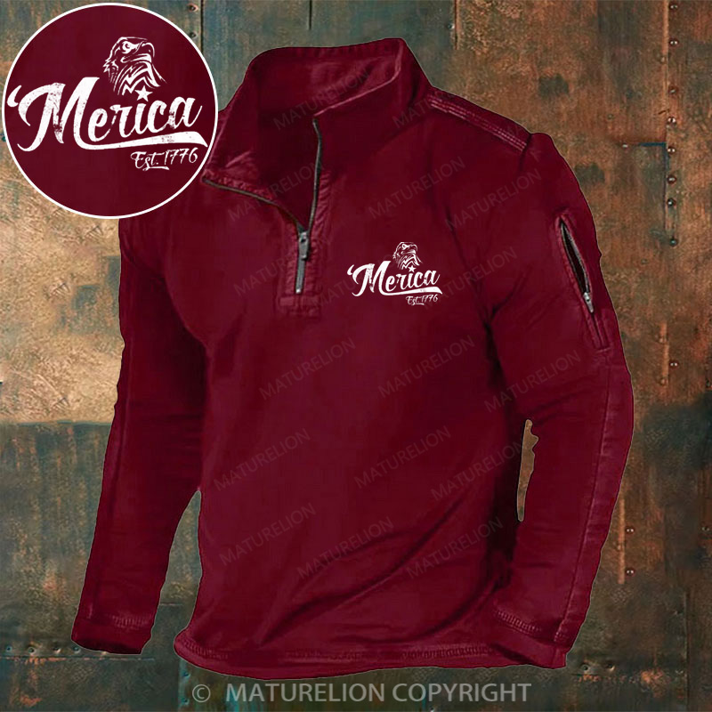 Maturelion Men's Henley Shirt Merica Eagle Henley Shirt