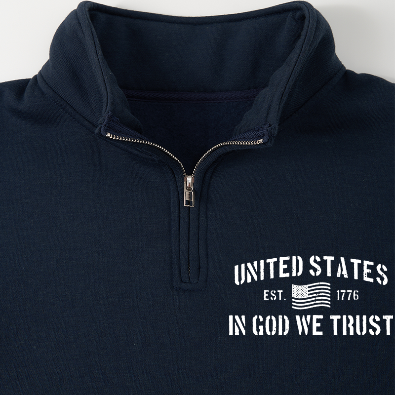 Maturelion Men's Sweatshirt United States Est.1776 In God We Trust Half Zip Fleece Sweatshirt