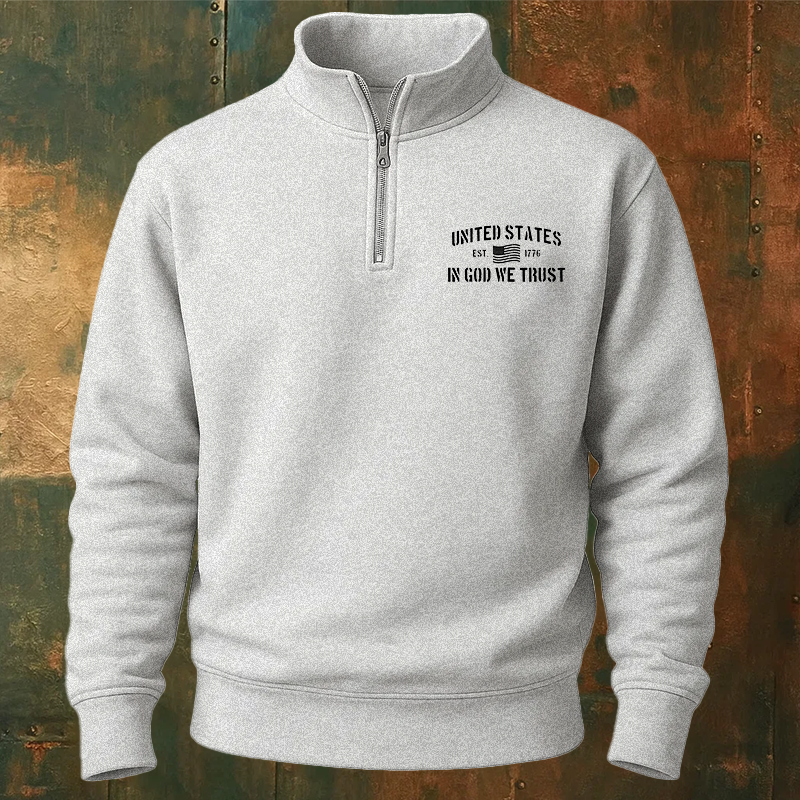Maturelion Men's Sweatshirt United States Est.1776 In God We Trust Half Zip Fleece Sweatshirt