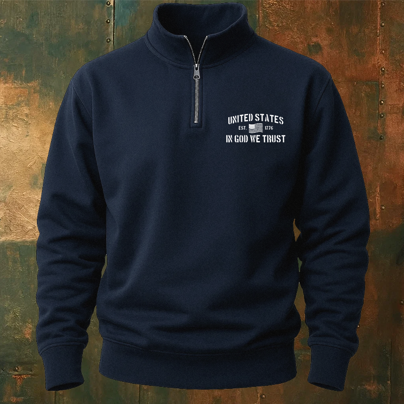Maturelion Men's Sweatshirt United States Est.1776 In God We Trust Half Zip Fleece Sweatshirt