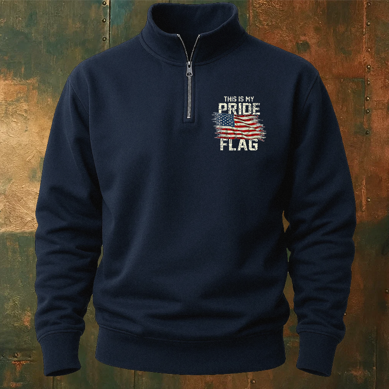 Maturelion Men's Sweatshirt This Is My Proud Flag Half Zip Fleece Sweatshirt