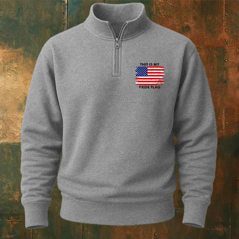 Maturelion Men's Sweatshirt This Is My Pride Flag USA Flag Half Zip Fleece Sweatshirt