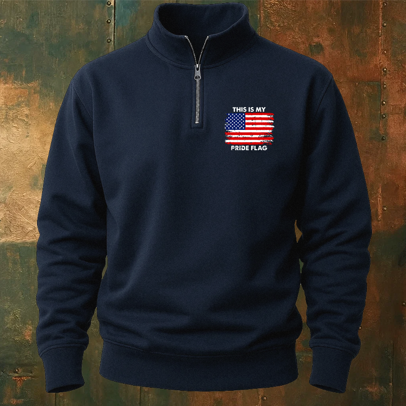 Maturelion Men's Sweatshirt This Is My Pride Flag USA Flag Half Zip Fleece Sweatshirt