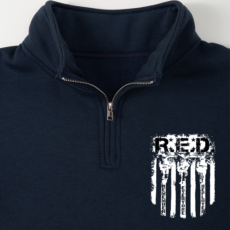 Maturelion Men's Sweatshirt RED Remember Everyone Deployed Half Zip Fleece Sweatshirt