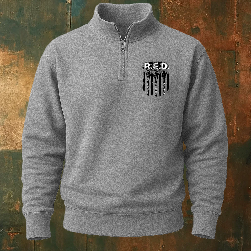 Maturelion Men's Sweatshirt RED Remember Everyone Deployed Half Zip Fleece Sweatshirt