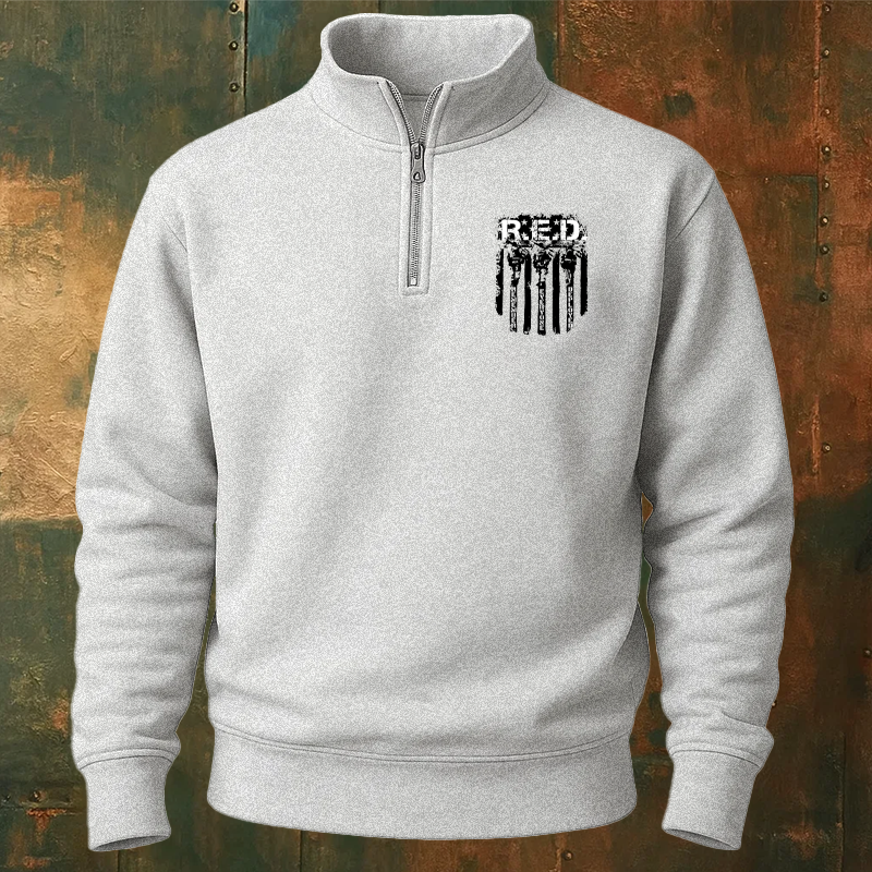 Maturelion Men's Sweatshirt RED Remember Everyone Deployed Half Zip Fleece Sweatshirt