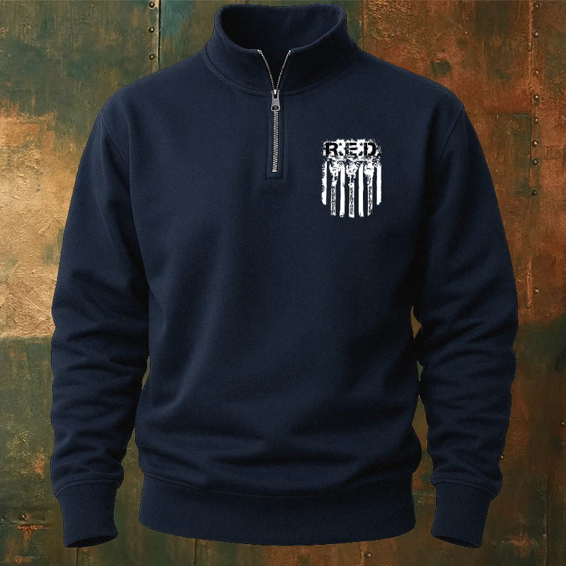 Maturelion Men's Sweatshirt RED Remember Everyone Deployed Half Zip Fleece Sweatshirt