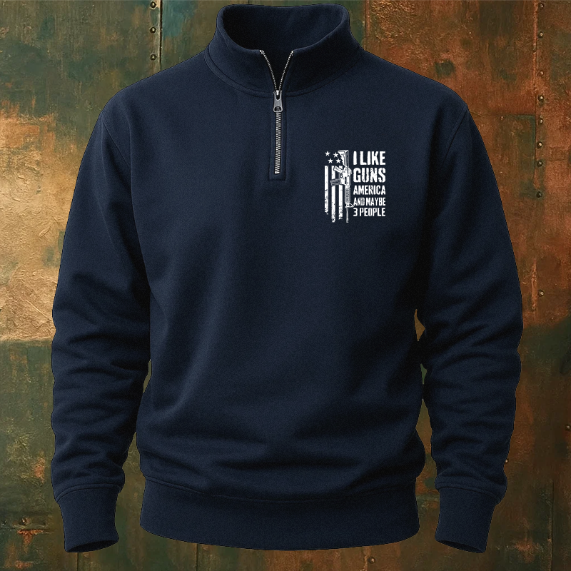 Maturelion Men's Sweatshirt I Like Guns America And Maybe 3 People Half Zip Fleece Sweatshirt