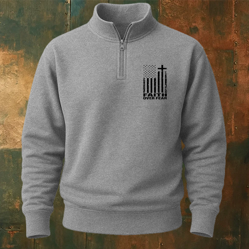 Maturelion Men's Sweatshirt Faith Over Fear Half Zip Fleece Sweatshirt