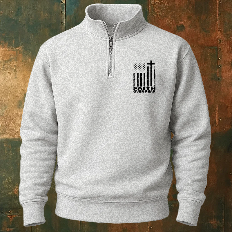 Maturelion Men's Sweatshirt Faith Over Fear Half Zip Fleece Sweatshirt