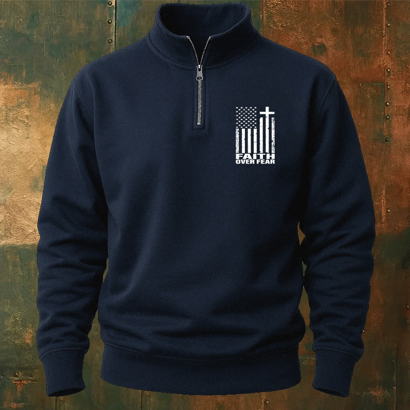 Maturelion Men's Sweatshirt Faith Over Fear Half Zip Fleece Sweatshirt