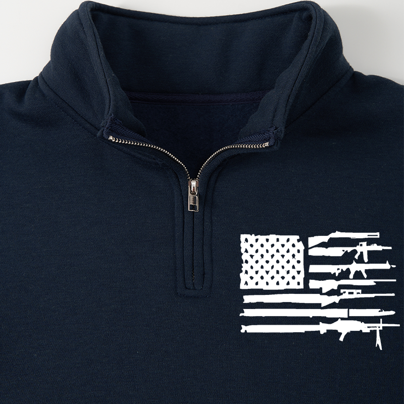 Maturelion Men's Sweatshirt American Gun Flag Half Zip Fleece Sweatshirt