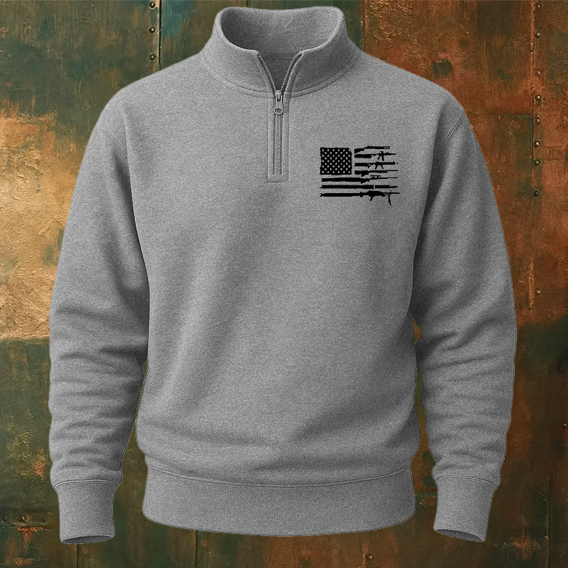 Maturelion Men's Sweatshirt American Gun Flag Half Zip Fleece Sweatshirt